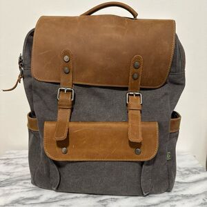 Stylish Brown and Gray Men's Backpack canvas leather